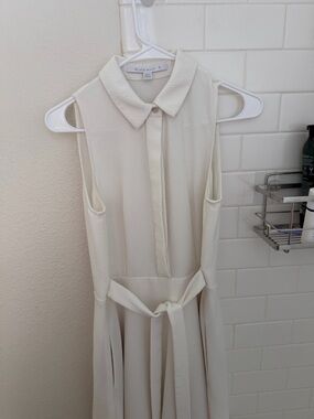 Black Halo Ivory Sleeveless Collared Midi Dress with Tie Waist